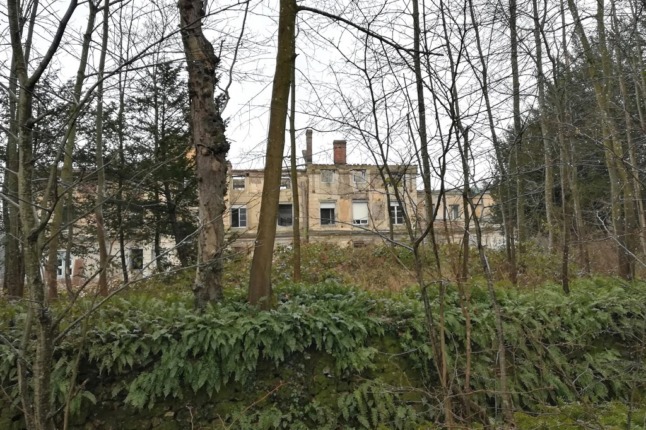 This general view shows buildings on the estate which housed a Talmud school in Bussieres