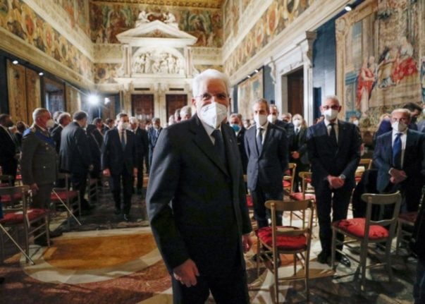 President Sergio Mattarella at the Quirinale palace following his swearing-in ceremony in Rome.