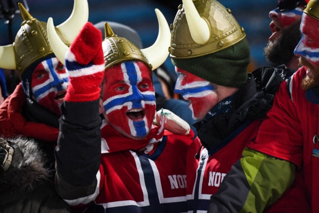 Norwegian fans celebrate yet another victory during the 2018 Winter Olympics.