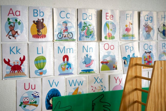 letters on the wall at a Danish kindergarten