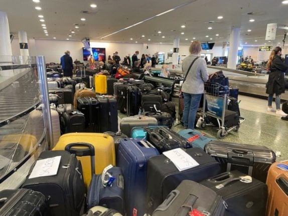 A backlog of baggage at Copenhagen Airport
