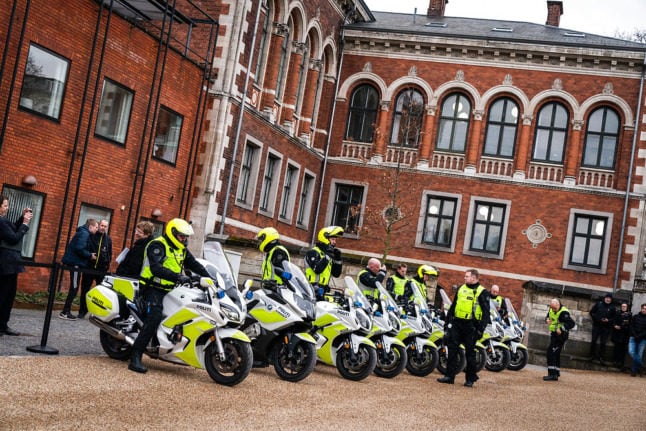 Danish police at the University of Copenhagen during the Duchess of Cambridge's visit