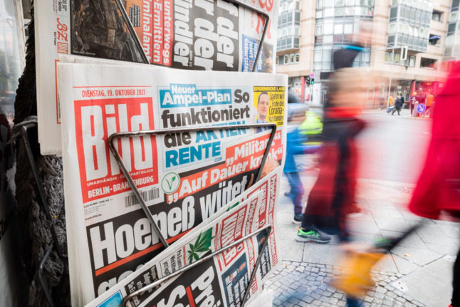 A newspaper stand in Berlin showing the German daily Bild.