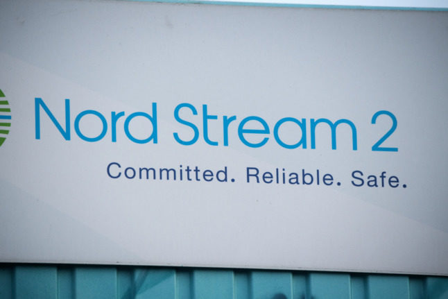 A sign for Nord Stream 2