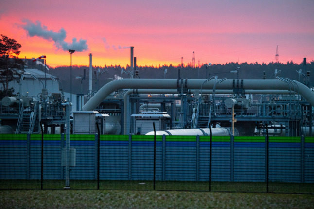 Pipe systems at the gas receiving station of the Nord Stream 2 Baltic Sea pipeline in northern Germany.
