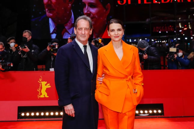 Juliette Binoche and Vincent Lindon attend the premier of their film 'Both sides of the blade' at Berlinale. 