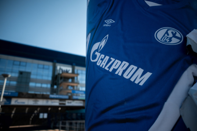 The Gazprom logo on a Schalke 04 football shirt