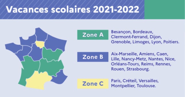 A map shows France's different schooling zones. 