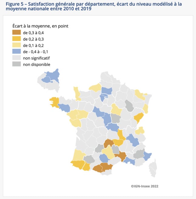 A map shows self-reported quality of life in France.