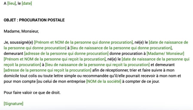 The French attestation sur l'honneur for authorising postal collections in your name.
