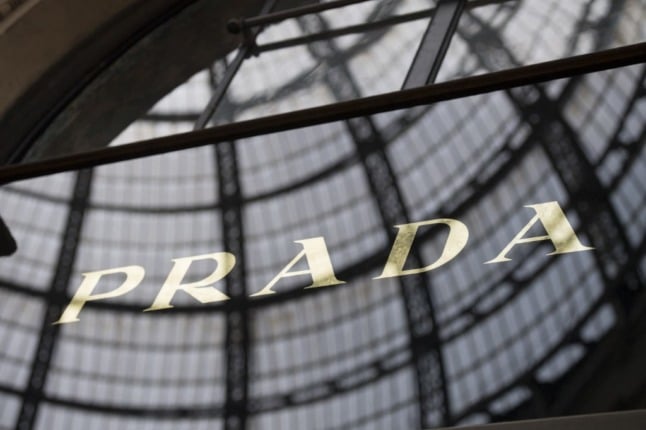 Logo of Italian fashion shop Prada in Milan