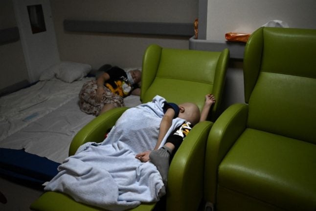 Ukrainian children with cancer resting in a bomb shelter in Kyiv, Ukraine, February 28, 2022.