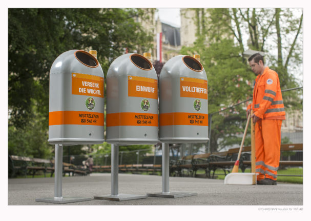 vienna trash cans and worker