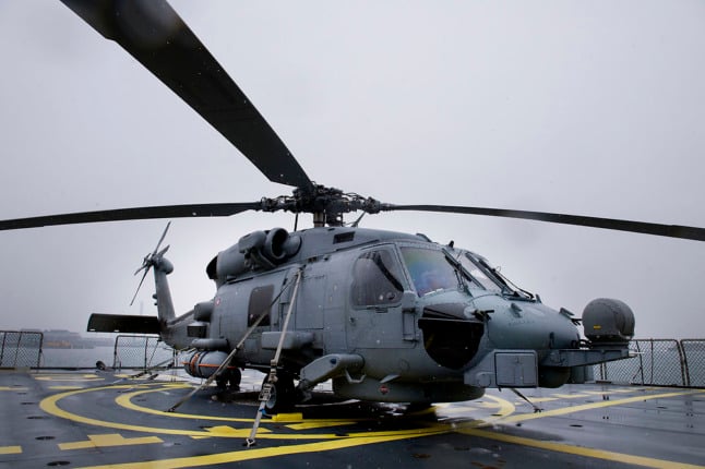 A 2018 file photo of a helicopter on the deck of a Danish frigate.