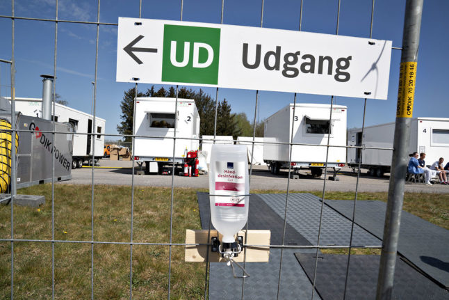 A file photo showing the exit at a Danish Covid-19 test centre.