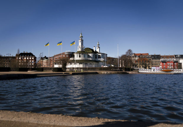 The Ukrainian flag flies in Copenhagen