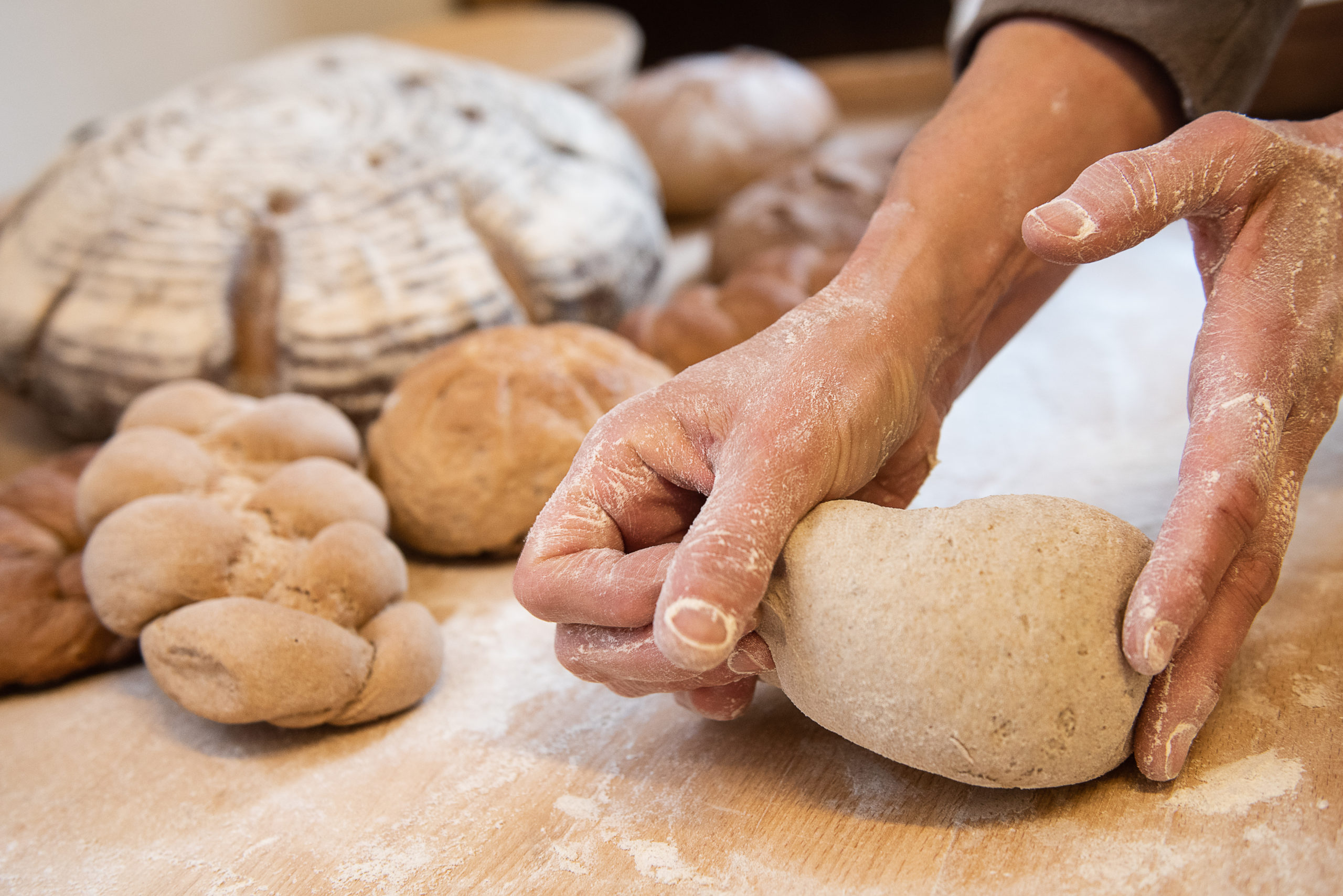 A person bakes bread