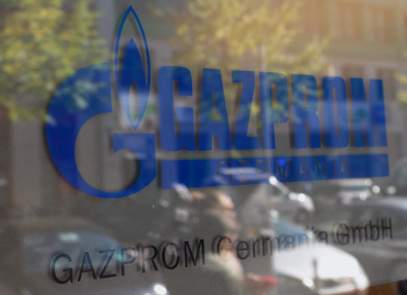 Archive photo shows Gazprom logo in Berlin.