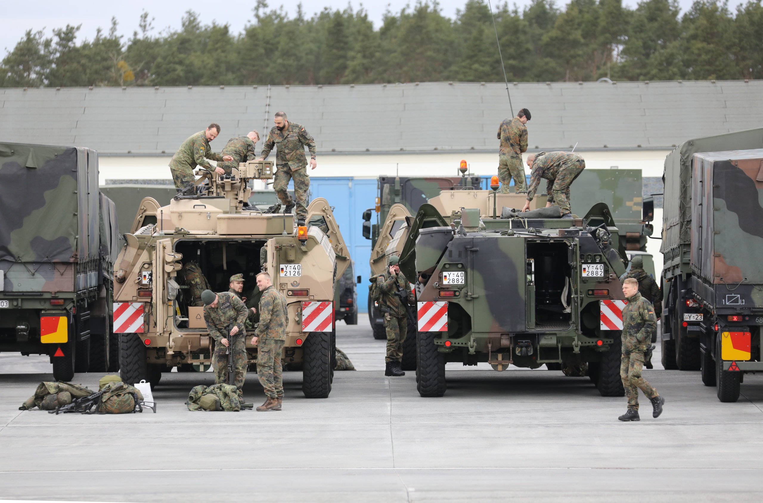 Bundeswehr soldiers in a military training area in northern Germany. 