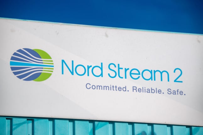 A sign for the Nord Stream 2 pipeline in Lubmin.