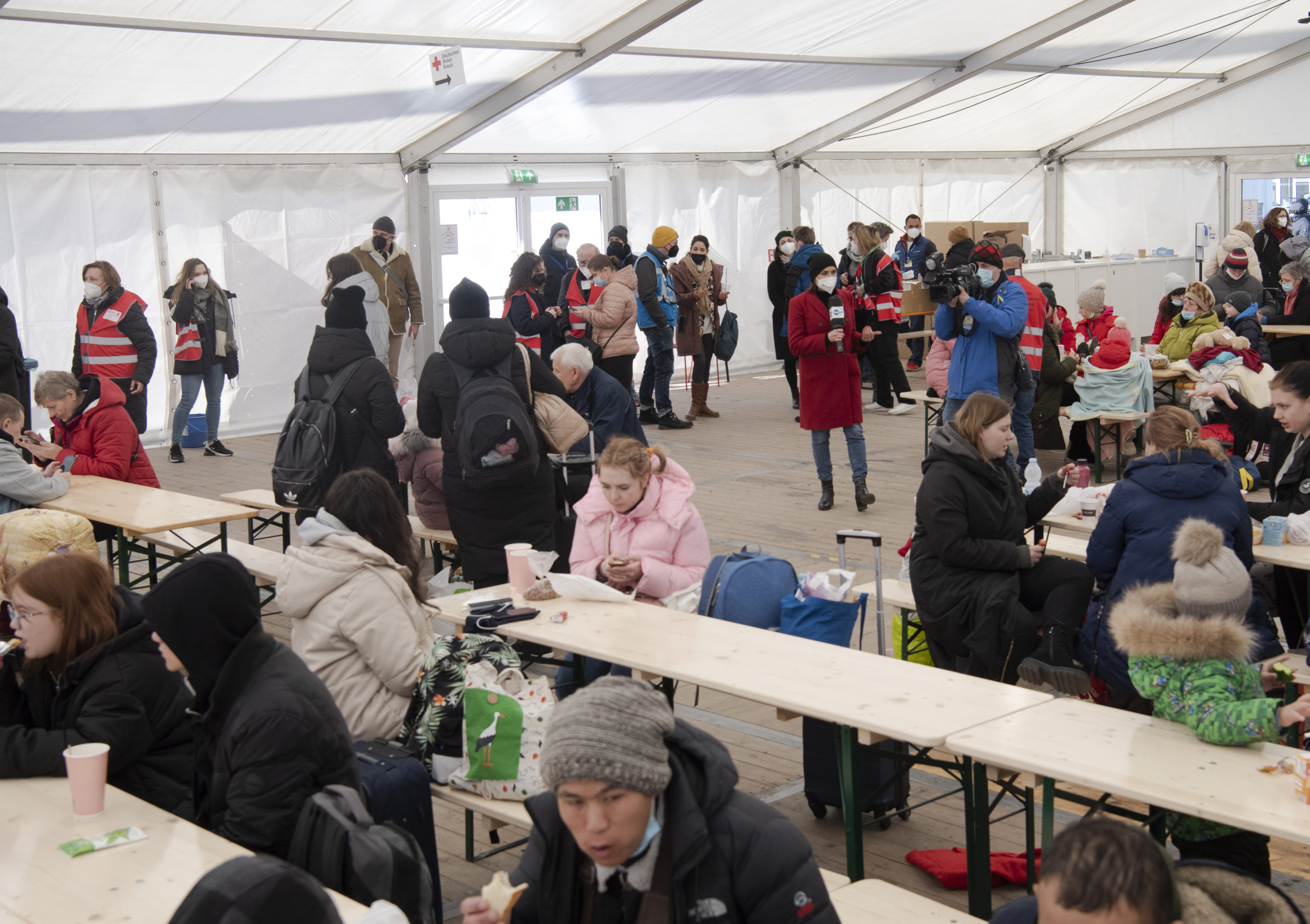 Ukrainian refugees in Berlin's main station. 