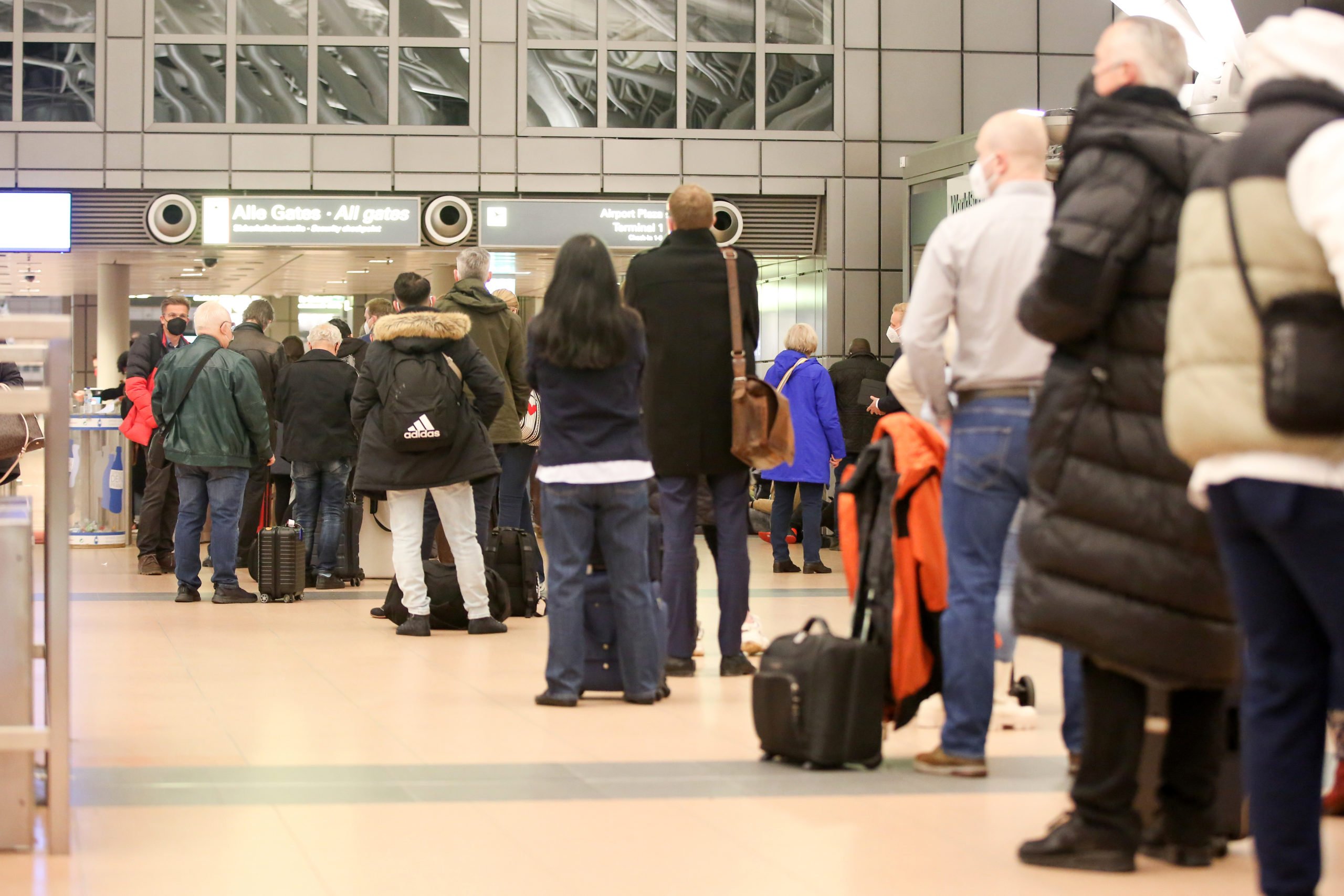 Long queues at security control for Hamburg airport on Tuesday. 