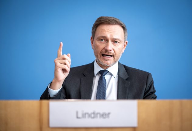German Finance Minister Christian Lindner speaks on Wednesday at a press conference.