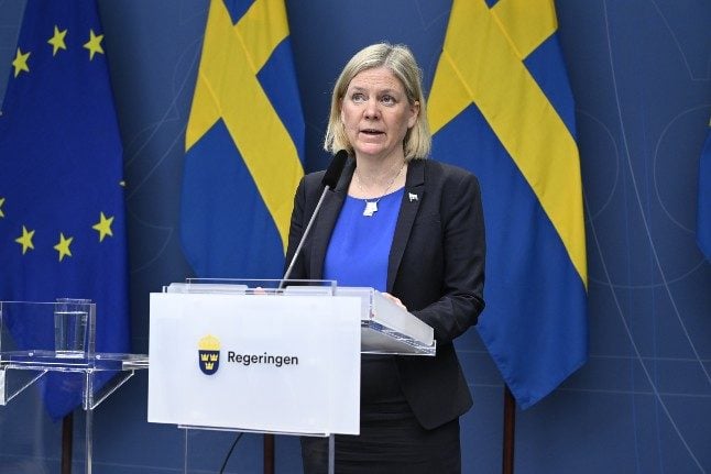 Sweden's Prime Minister, Magdalena Andersson, holds a press conference after discussing the security situation with other party leaders.