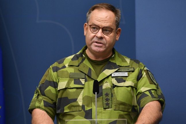 Michael Claesson, operative chief of the Swedish Armed Forces led the press conference on Thursday.