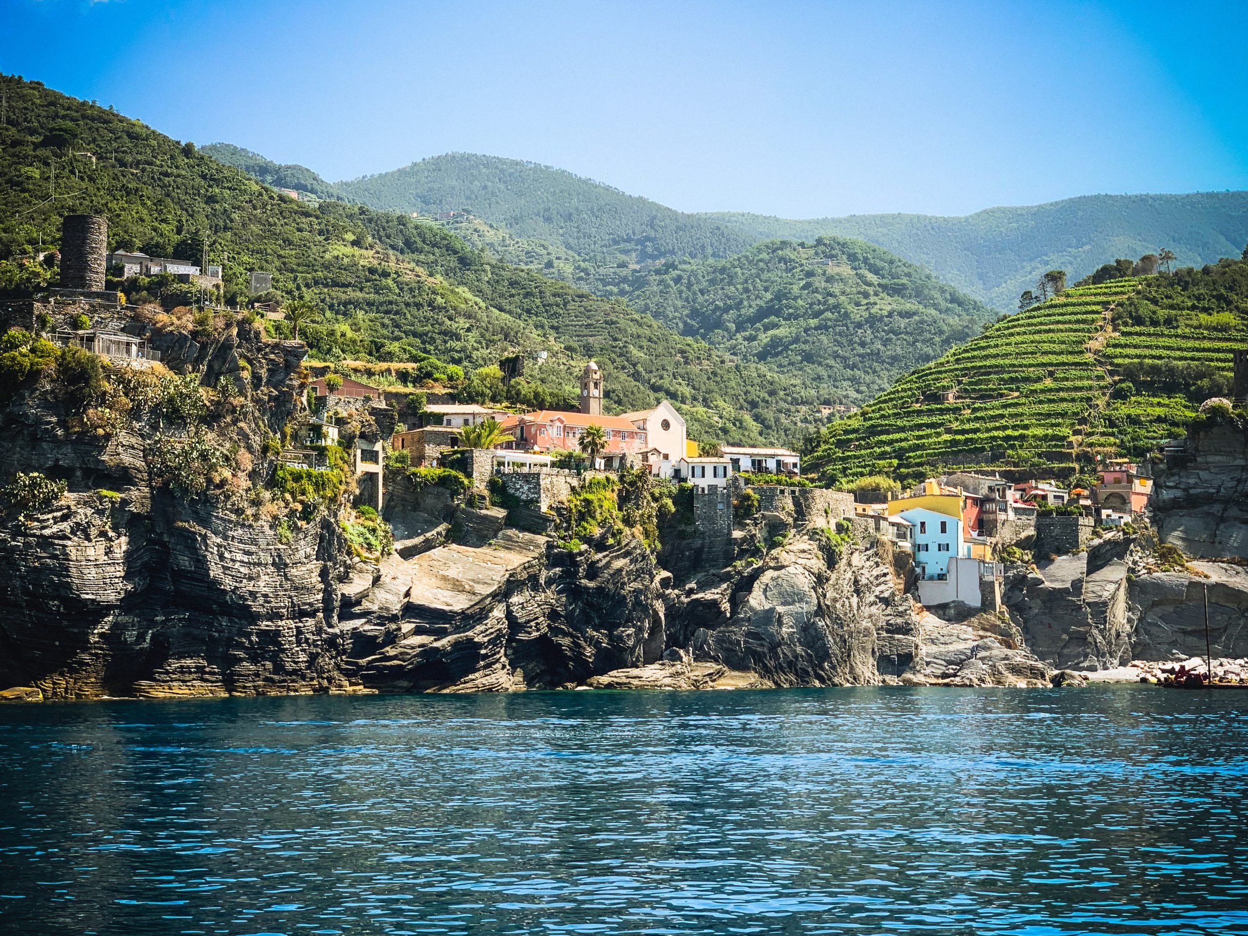 Vernazza sits on the Ligurian coastline.