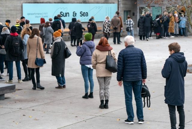 Opera lovers in Malmö queue for the Sun and Sea Lithuanian opera performance last year.