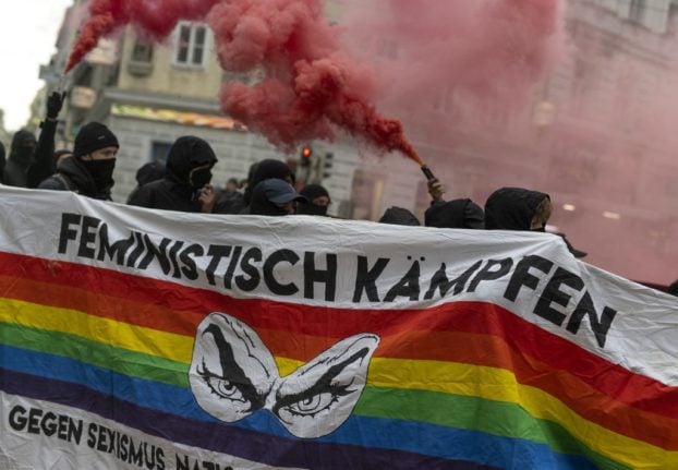 Left-wing protesters marched against far-right groups in Vienna, Austria