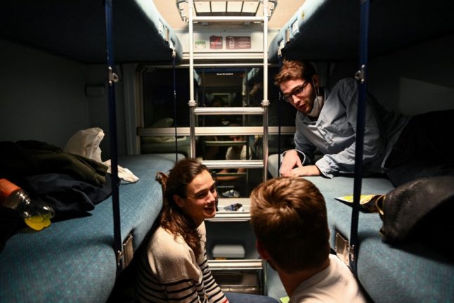 People in a sleeper train