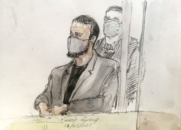 A court-sketch of Salah Abdeslam, the prime suspect in the Paris terror attacks on November 13, 2015.