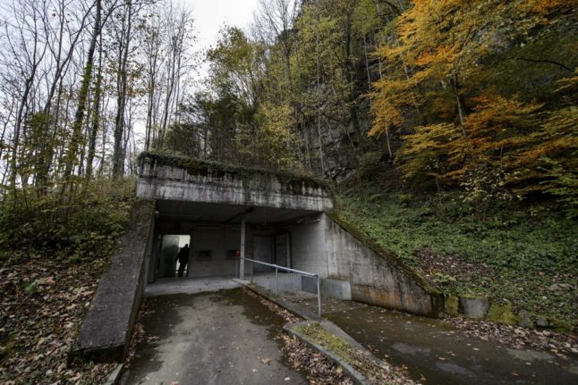 The entrance of Deltalis Swiss Mountain Data Center, a former Swiss Army bunker