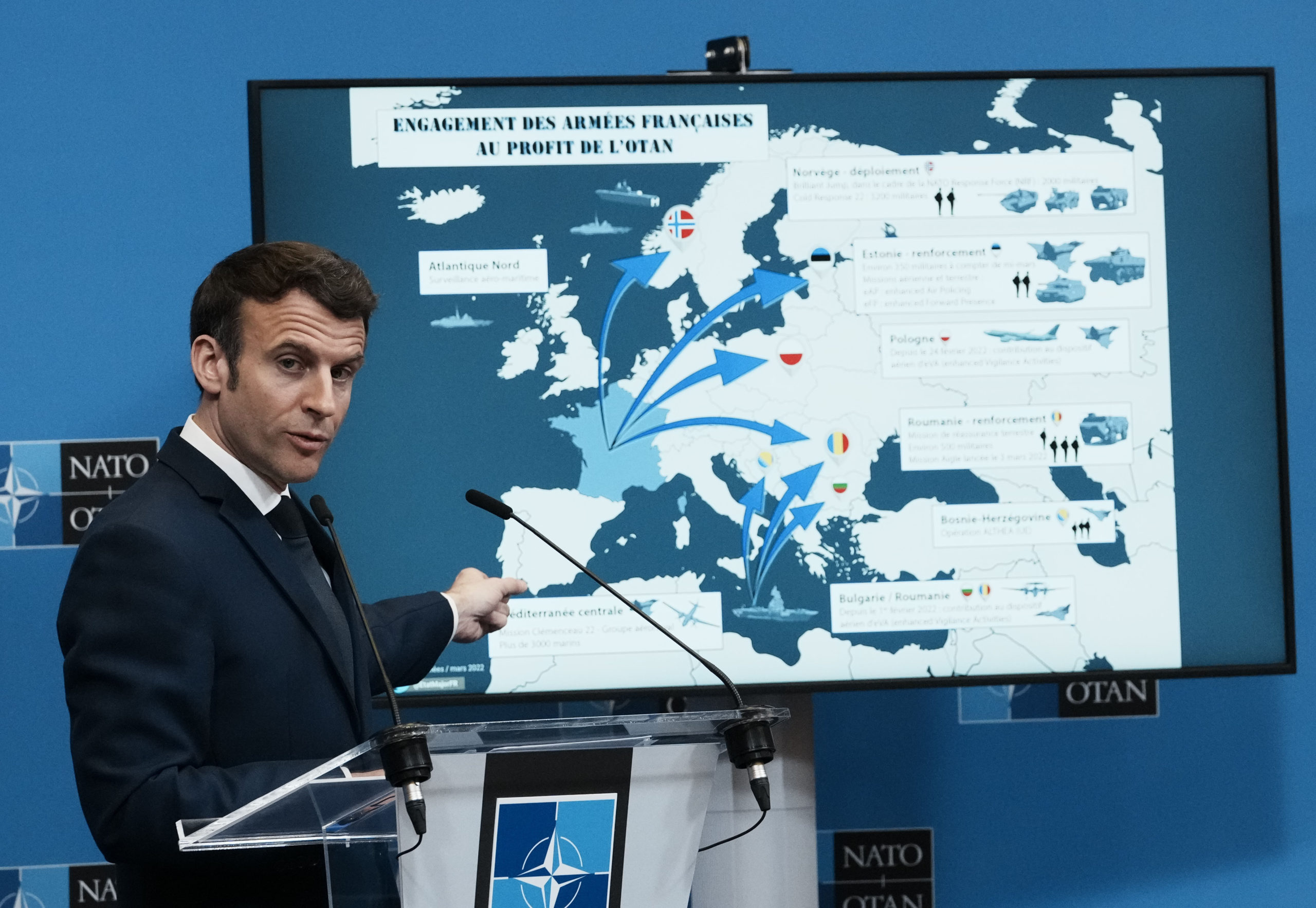 French president Emmanuel Macron speaks at a NATO summit