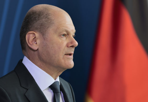 German Chancellor Olaf Scholz (SPD) gives a press statement at the Chancellery.