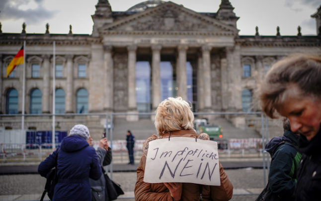 Demonstrators outside German Bundestag