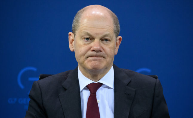 Chancellor Olaf Scholz (SPD) speaks at a G7 conference on April 7th, 2022