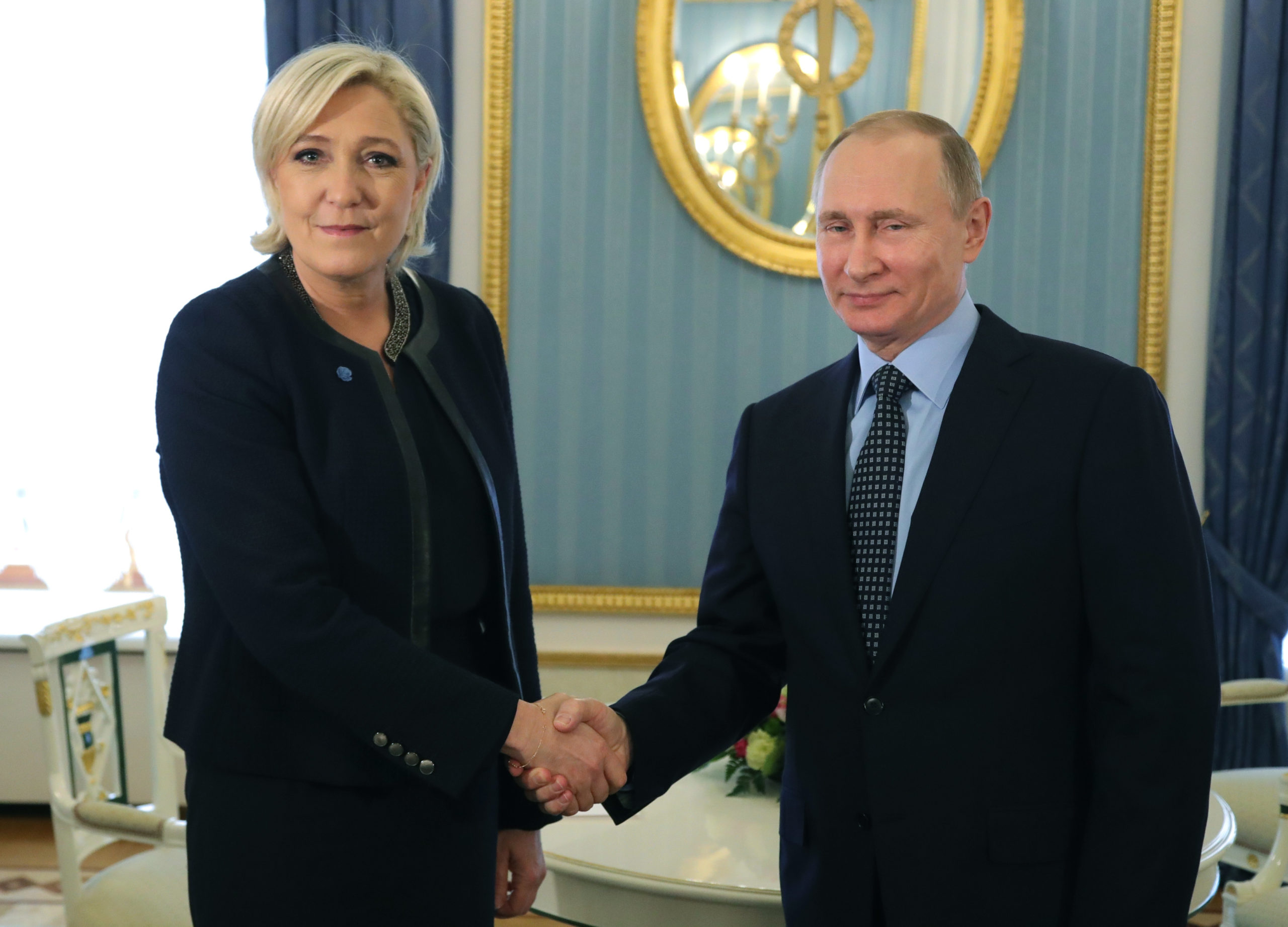 French presidential candidate Marine Le Pen meets Russian President Vladimir Putin at the Kremlin