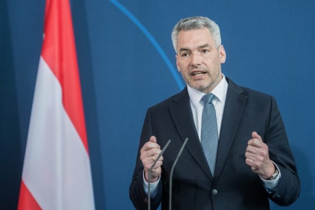 Austrian Chancellor Karl Nehammer addresses a press conference in Berlin in March 2022.