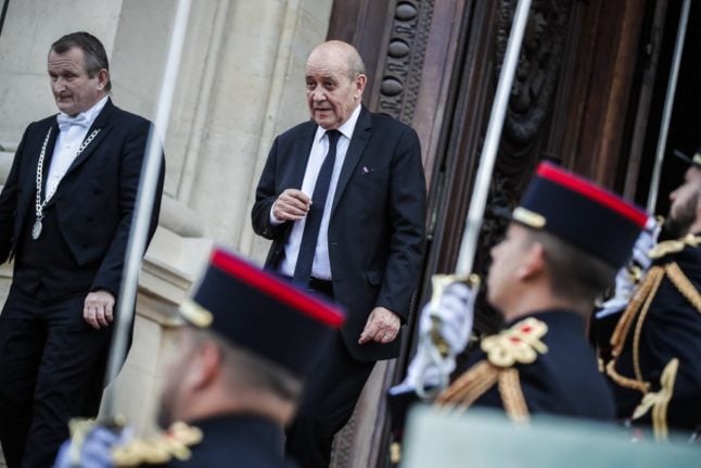 Outgoing French Foreign Affairs Minister Jean-Yves Le Drian leaves the ministry at the end of a handover ceremony at Foreign Affairs Ministry in Paris, on May 21st, 2022