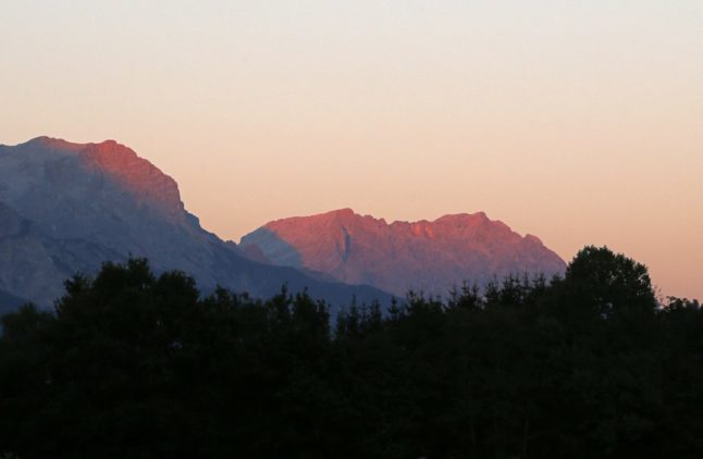 The Steineres Meer mountains are seen at sunset in Leogang, near Salzburg