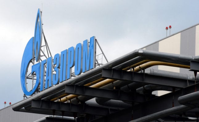 Gazprom's logo on the Adler thermal power plant in Sochi. Putin has demanded that EU countries pay Gazprom in rubles from now on.