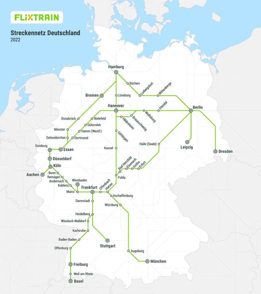 A look at Flixtrain's route network in 2022. 