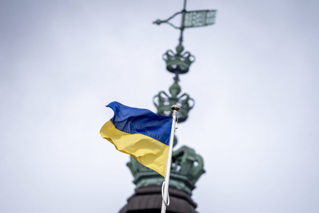 Ukraine's flag at the Danish parliament