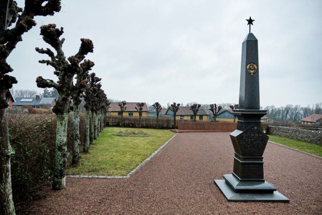 A file photo of the Russian obelisk on Danish island Bornholm