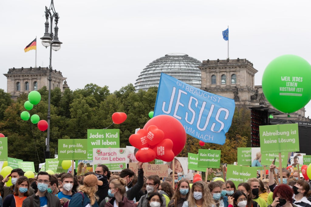 Campaigners at the pro-life 'March for Life' in Berlin in September 2021. 