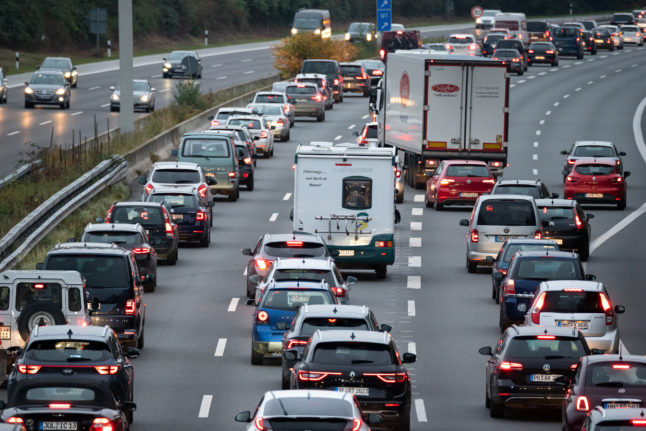 Traffic queues on the Autobahn near Hamburg.