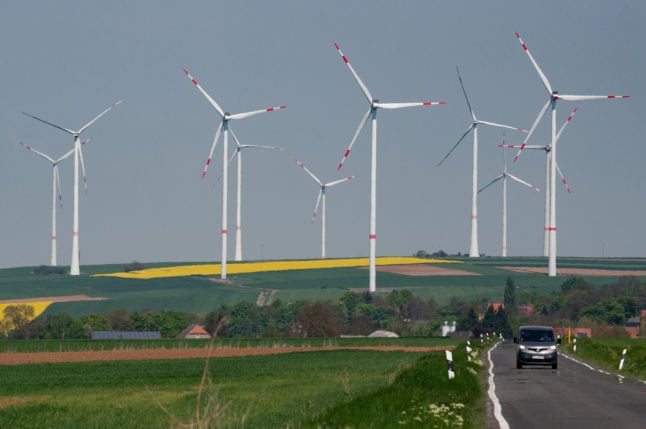 Wind turbines behind the A63 highway in Rheinland-Pfalz.